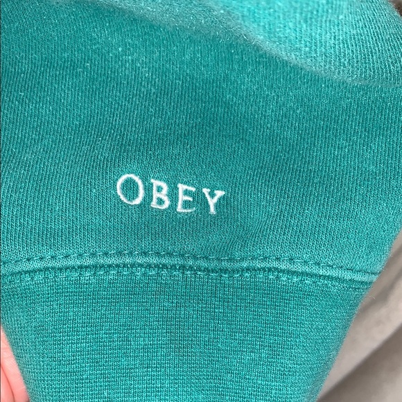 Unisex Gently Loved Obey Green Hoodie with Yellow Bird Embroidery Love Movement - Picture 3 of 10